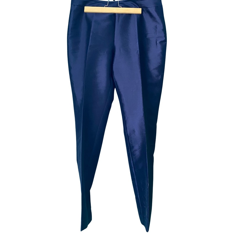 Sleek High-Waist Navy Satin Tapered Pants